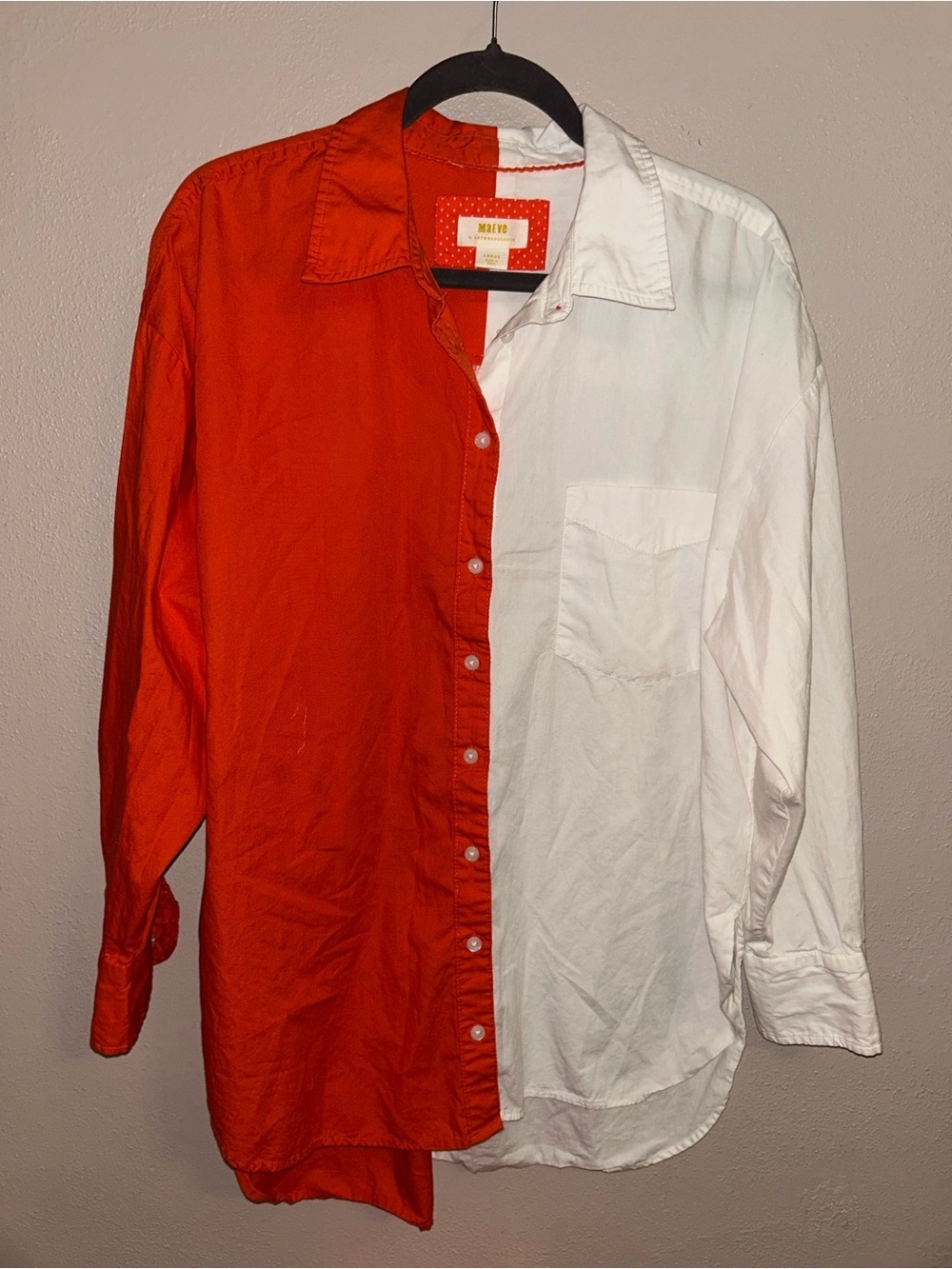 Anthropologie the bennett orange color block Button-Down Shirt